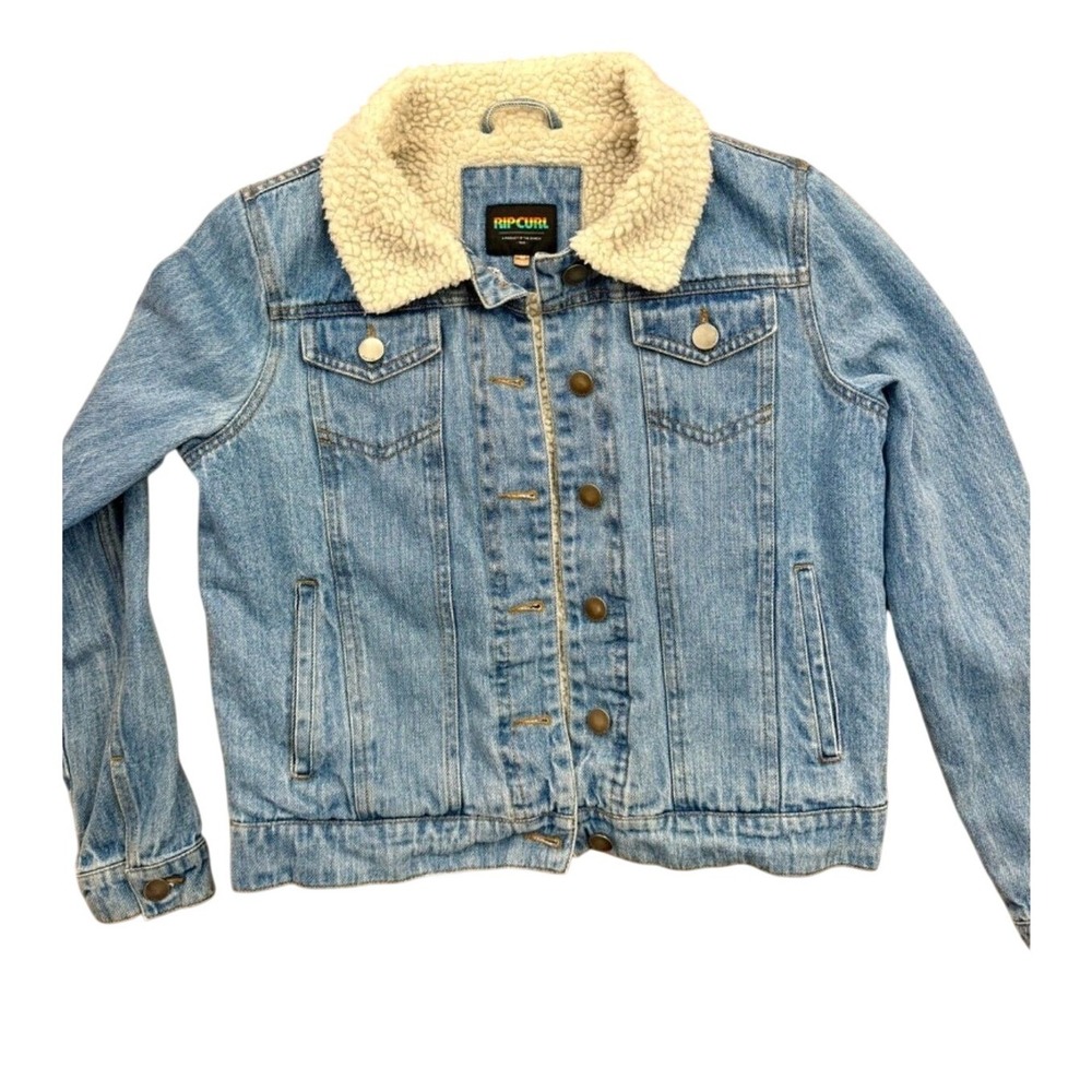 Rip Curl Sherpa Lined Denim Trucker Jacket Medium